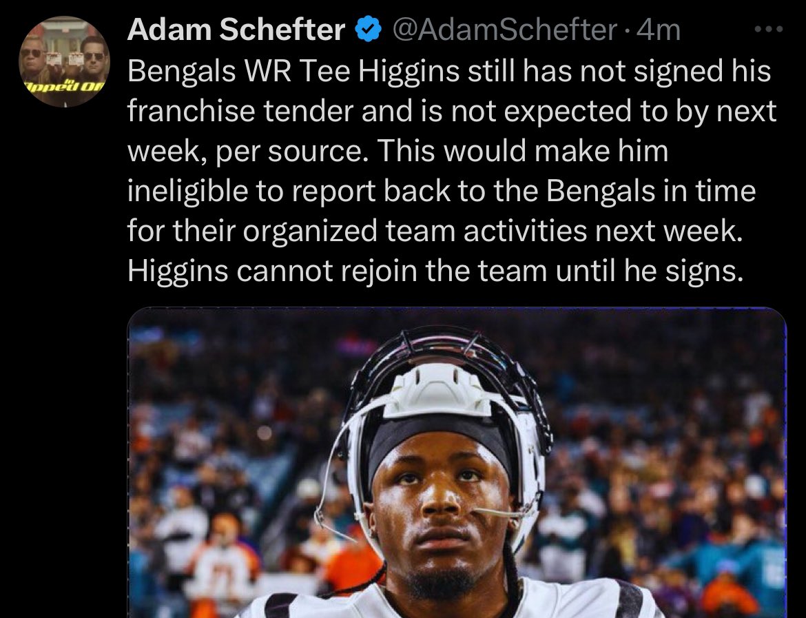 camjnetwork's tweet photo. Tee Higgins Not Expected To Sign Franchise Tender By Next Week! 🤦🏾♂️🧡🖤🏈
David Mulugheta-Tee Higgins Agent Playing A Tough Game On This Contract Situation Boi I Tell Ya
#camjnetwork #TeeHiggins #CincinnatiBengals #NFL #NewSportsMedia #NastyWorkReport #WhoDey🤦🏾♂️🧡🖤🏈 https://t.co/N8nCF1gAus
