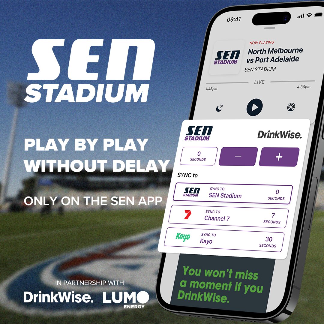 The new and improved SEN Stadium is here and now available at all AFL grounds! Listen to the SEN call from Blundstone Arena today with zero delay, no wi-fi required, for the ultimate gameday experience. Only via the SEN app: sen.lu/SENApp #AFLNorthPower