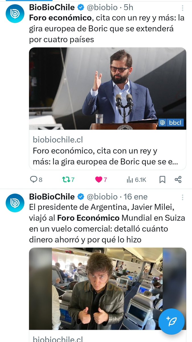Por qué @biobio se refiere como Presidente a Milei y al presidente de la República de Chile solo por el nombre❓️ 
La ética periodística de este medio es deplorable.