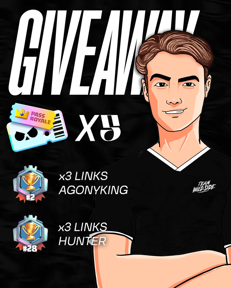 🎁 Community Giveaway 📌5x Diamond Pass / Brawl Pass Plus 📌3x Hunter Friend Links 📌3x Agonyking Friend Links ❤️+🔄, Mention 2 Friends 👥, and Follow 👇: 🦁 @T_WildSide 🦁 @Painz_GG 🦁 @Hunter_Clash_ 🦁 @King_CR07 We will announce the winners in 7 days, good luck!