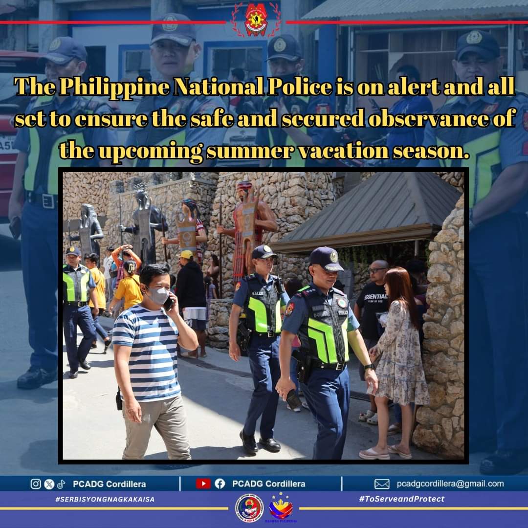 Ligtas SUMVAC 2024

The Philippine National Police is on alert and all set to ensure the safe and secured observance of the upcoming summer vacation season.

#BagongPilipinas
#ToServeandProtect
#PCADGCordillera
#DitoSaBagongPilipinasAngGustoNgPulisLigtasKa