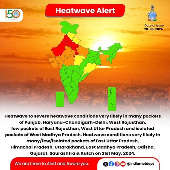 #IMD issues a #RedAlert for severe #heatwave conditions over the plains of Northwest India, north Madhya Pradesh, and Gujarat State for the next three days.

@Indiametdept । #heatwavealert । #weatherupdate