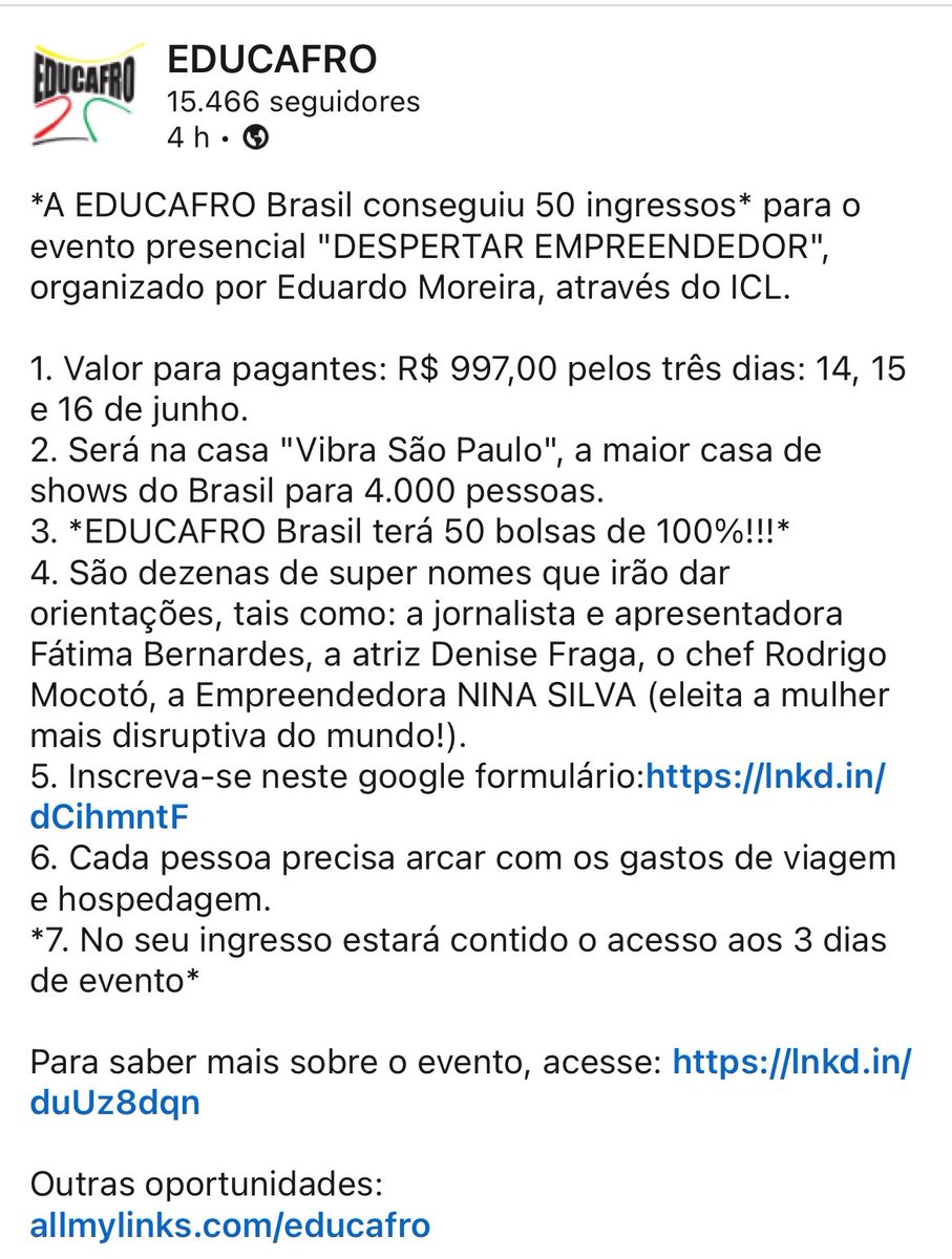 Iveinbox's tweet photo. Atenção, pessoas pretinhas e empreendedoras de São Paulo! 

Tá rolando ingresso gratuito para um evento massa e caríssimo que vai rolar por aí. 

Mais detalhes: https://t.co/762r2jftYB https://t.co/mpNVldrFzm