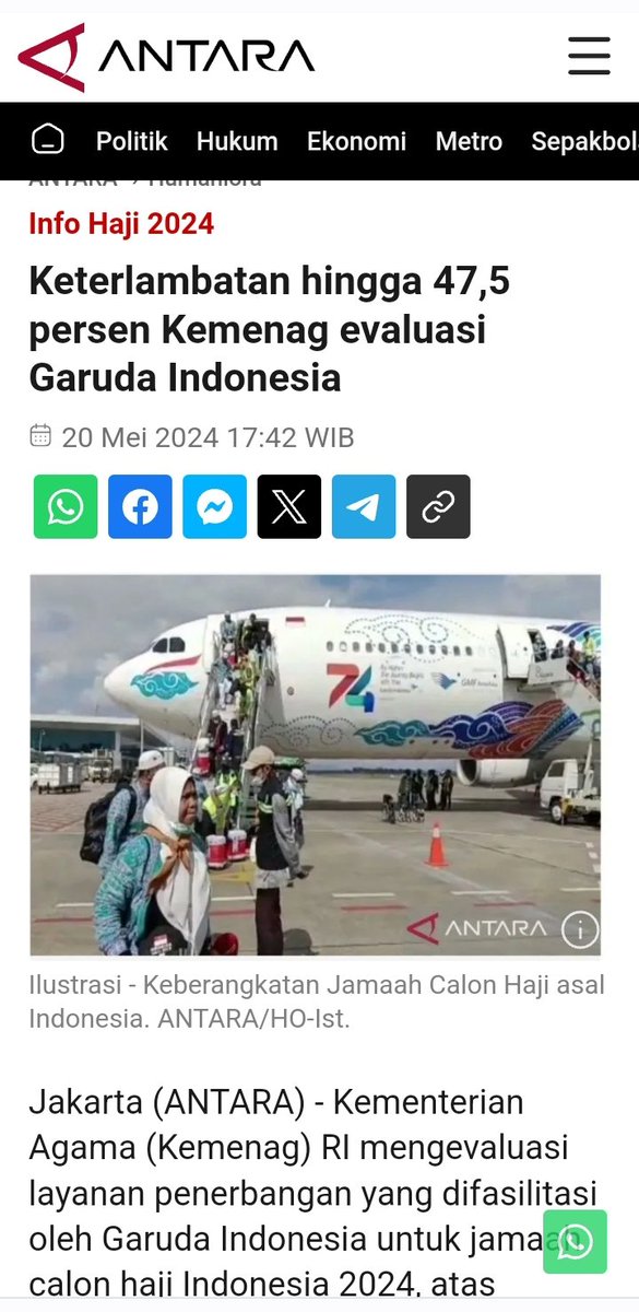 Setelah hampir mencelakakan Jamaah Haji asal Makassar yaitu terbakarnya mesin pesawat saat lepas landas, Garuda bukannya memberbaiki pelayanannya tapi malah semakin buruk. Salah satunya adalah tingginya keterlambatan pada pekan pertama mencapai 47.5% ☹️☹️ m.antaranews.com/berita/4113396…