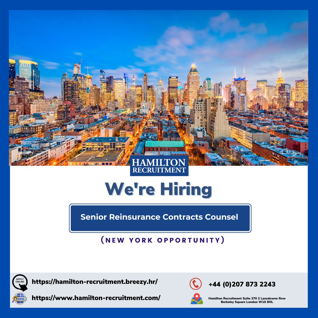 WE’RE HIRING: Senior Reinsurance Contracts Counsel | New York Opportunity. Apply here: hamilton-recruitment.breezy.hr/p/e37ce7fa69cc… #AccountingJobs #BermudaJobs #Hiring #Reinsurance New York