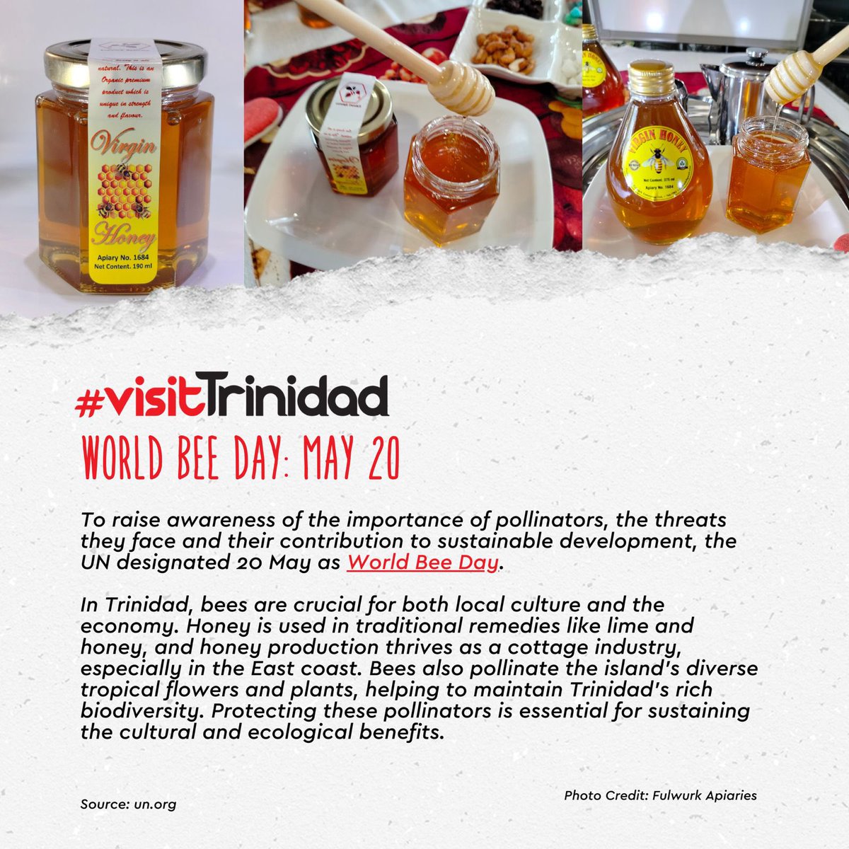 Today we celebrate #WorldBeeDay! Featuring Fulwurk Apiaries. Find them here: fulwurk.com #visitTrinidad