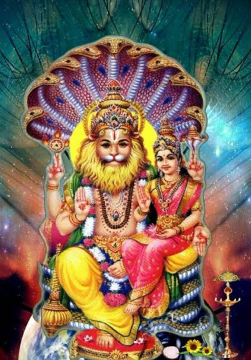 Shri Lakshmi Nrisimha 🙏
Ps: people who face constant setbacks due to office politics/struggle with debt/face litigations in business should visit Nrisimha temple and light lamp. Offer sweets as well. 
May Shri bhagwan bless you with peace and prosperity
Pic: wallpapers website