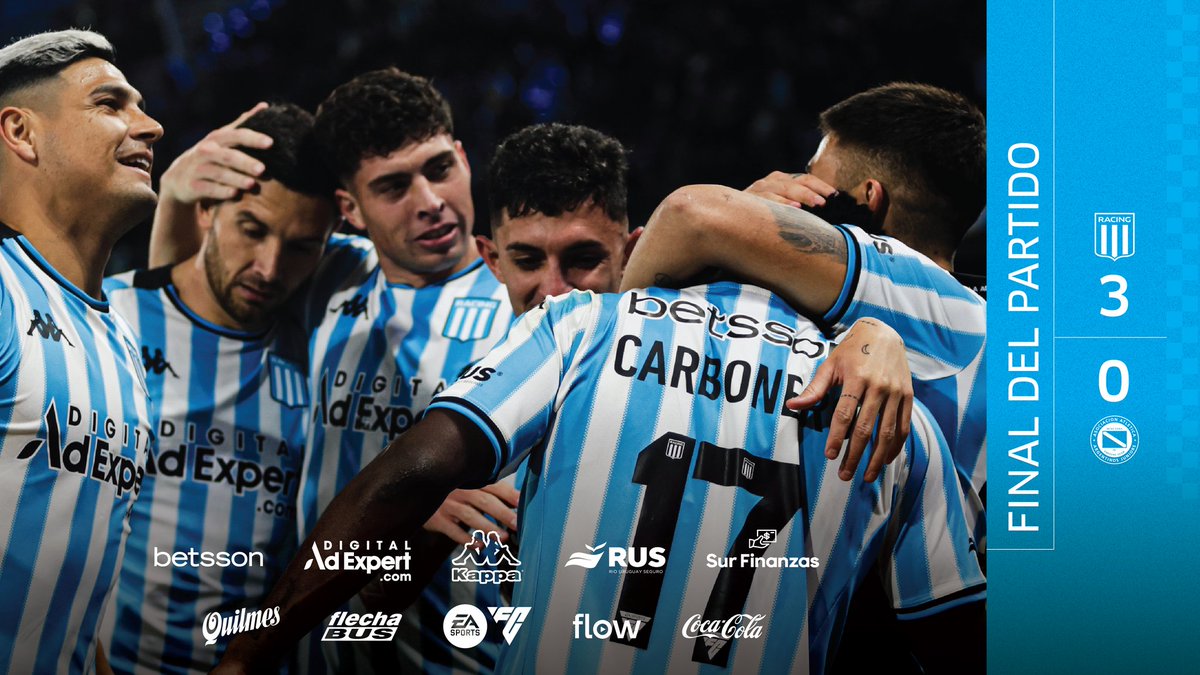 ¡¡¡¡GANÓOOOOOO RACING!!!! Con juego de alto nivel y goles de Gastón Martirena, Johan Carbonero y Roger Martínez, superó 3-0 a Argentinos Juniors en la fecha 2 de la #LigaLPF. #VamosRacing