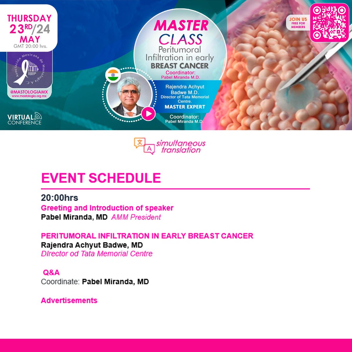 #MasterClass
"Peritumoral Infiltration in early breast cancer"
Rajendra Badwe MD #MasterExpert
Join us #FreeForMembers
Thursday May 23rd
mastologia.org.mx/virtual/peritu…
#VirtualConference #AMMVirtual #Evolution