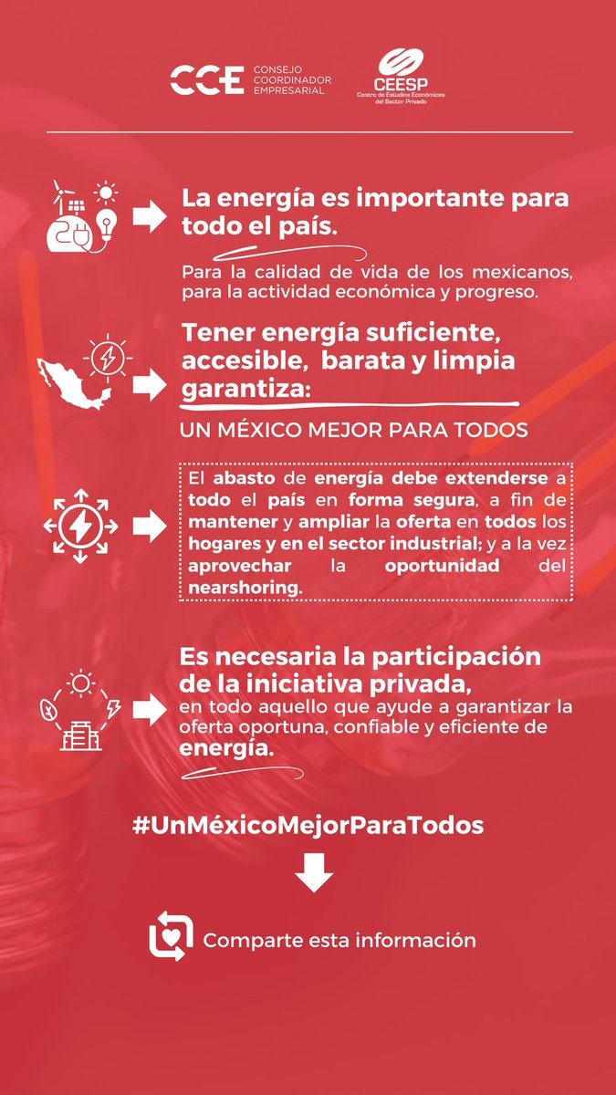 cceoficialmx's tweet photo. La #energía es importante para el país, para la calidad de vida de las y los mexicanos, para la actividad económica y desarrollo de México. 

#UnMéxicoMejorParaTodos 🇲🇽⚡️🔌 https://t.co/mhFOWQp2I4