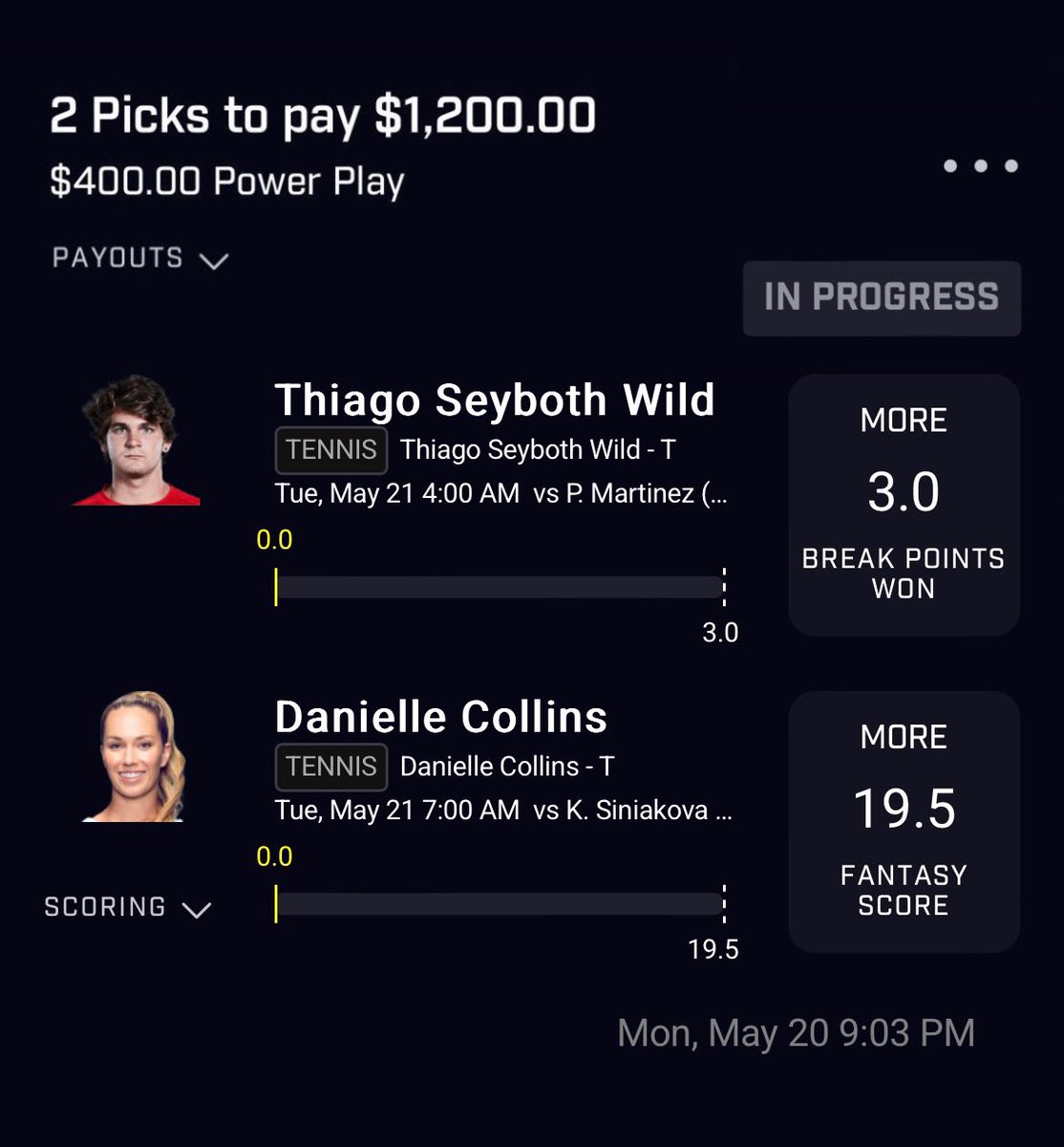 Thiago Seyboth Wild Over 3 Break Points Won🏓 Danielle Collins Over 19.5 FS🎾 #PrizePicks #tennis #GamblingsTwitter #tennistwitter #prizepickslocks #prizepickstennis #gamblingx