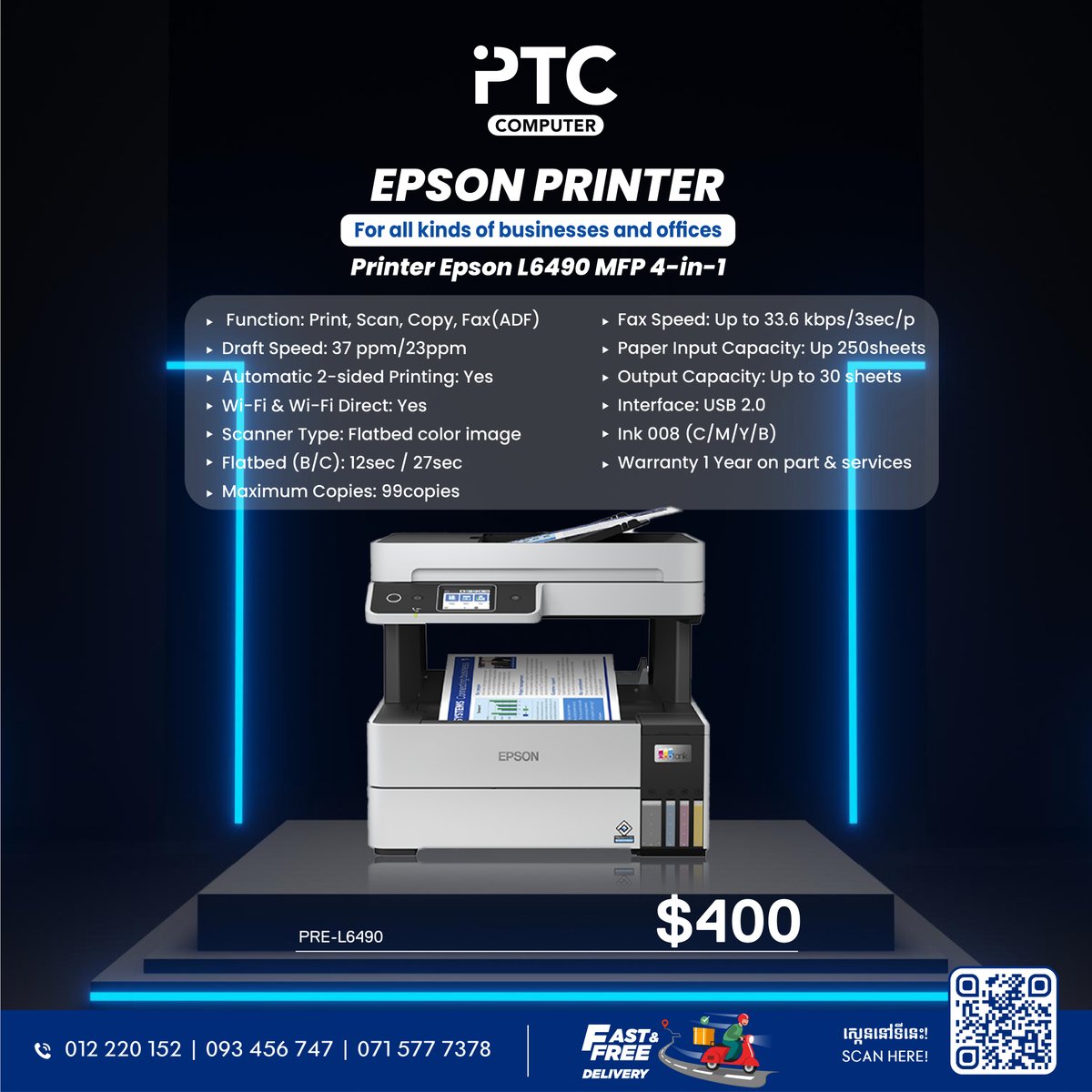 ptccomputerkh's tweet image. Epson Printer ដែលអាច print បានសងខាង កម្លាំងម៉ាស៊ីនខ្លាំង ជាមួយល្បឿនព្រីនបាន 250សន្លឹកក្នុងរយៈពេលខ្លី ជាមួយកូល័រច្បាស់ល្អ 🌈🖨
- ptc-computer.com.kh/ptc-computer
#ptccomputer  #epson #epsonprinter