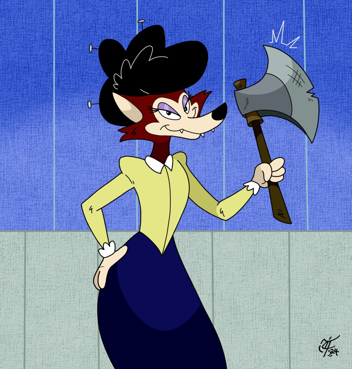 ScooterDoodles's tweet photo. "Hello, little ones! My name's Miss Bite. I'm here to look after you..."

Couldn't resist whipping up some fan-art after @janey_poodle got me to rewatch "The Baby Huey Show" 📺🦆🦊🧑‍🏫🪓😏 #TheFox #MissBite #BabyHuey #Harveytoons #CarbunkleCartoons #cartooncrush #disguise #fanart https://t.co/YregsNrOgr