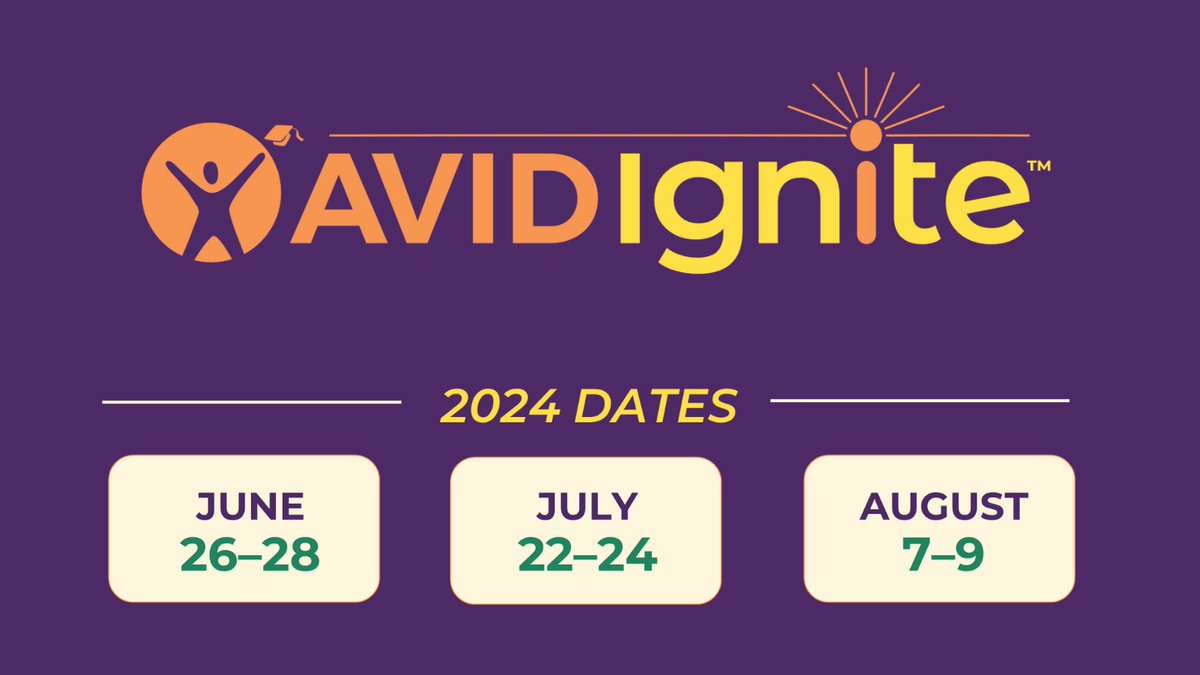 Can't join us in person this summer? AVID Ignite combines first-rate virtual learning and resources in a 3-day session, inspiring #educators to start the school year strong. Learn more: bit.ly/3EOTENu