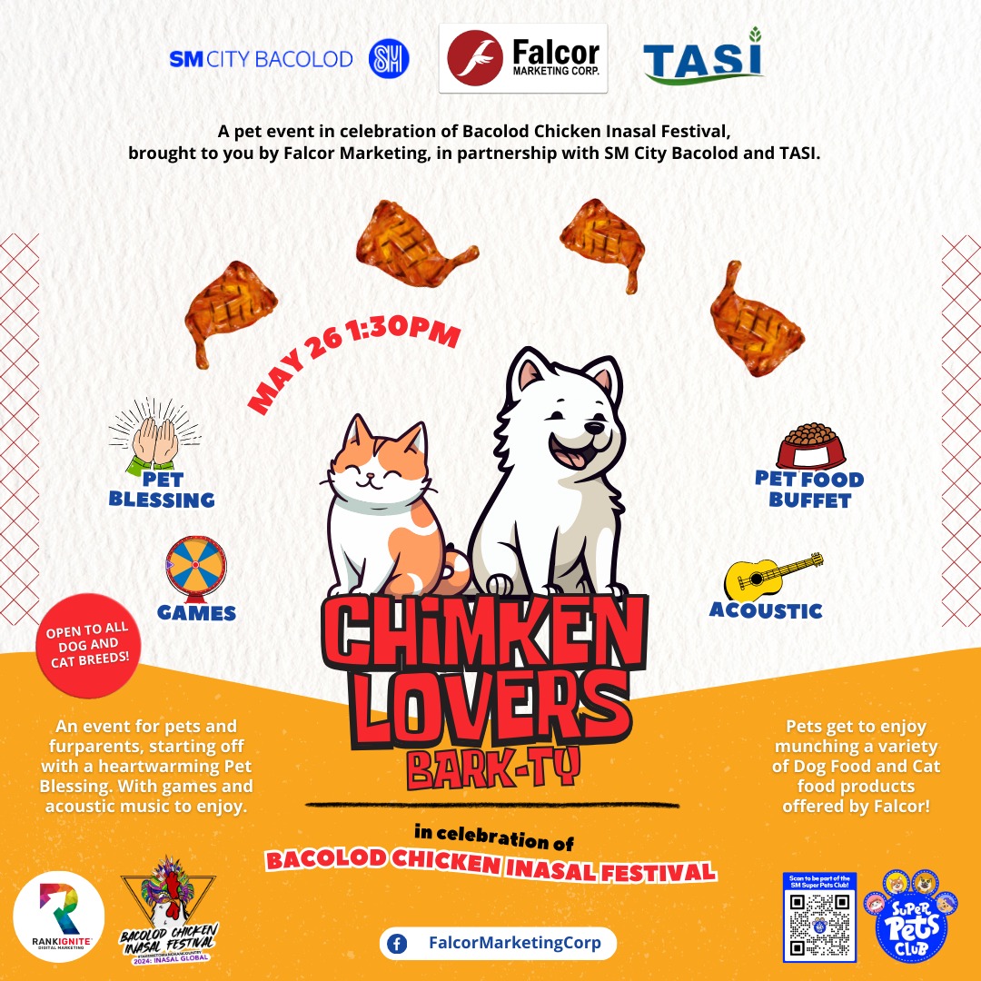 Our pets love chim-ken too! 🍗🐶 Come join us on May 26 at SM City Bacolod for #ChimkenLoversBARKty 🥳 in celebration of Bacolod Chicken Inasal Festival! Register here: forms.gle/hUY2F91oFWdWhX… #EverythingsHereAtSM #FalcorMarketing #bacolodchickeninasalfestival