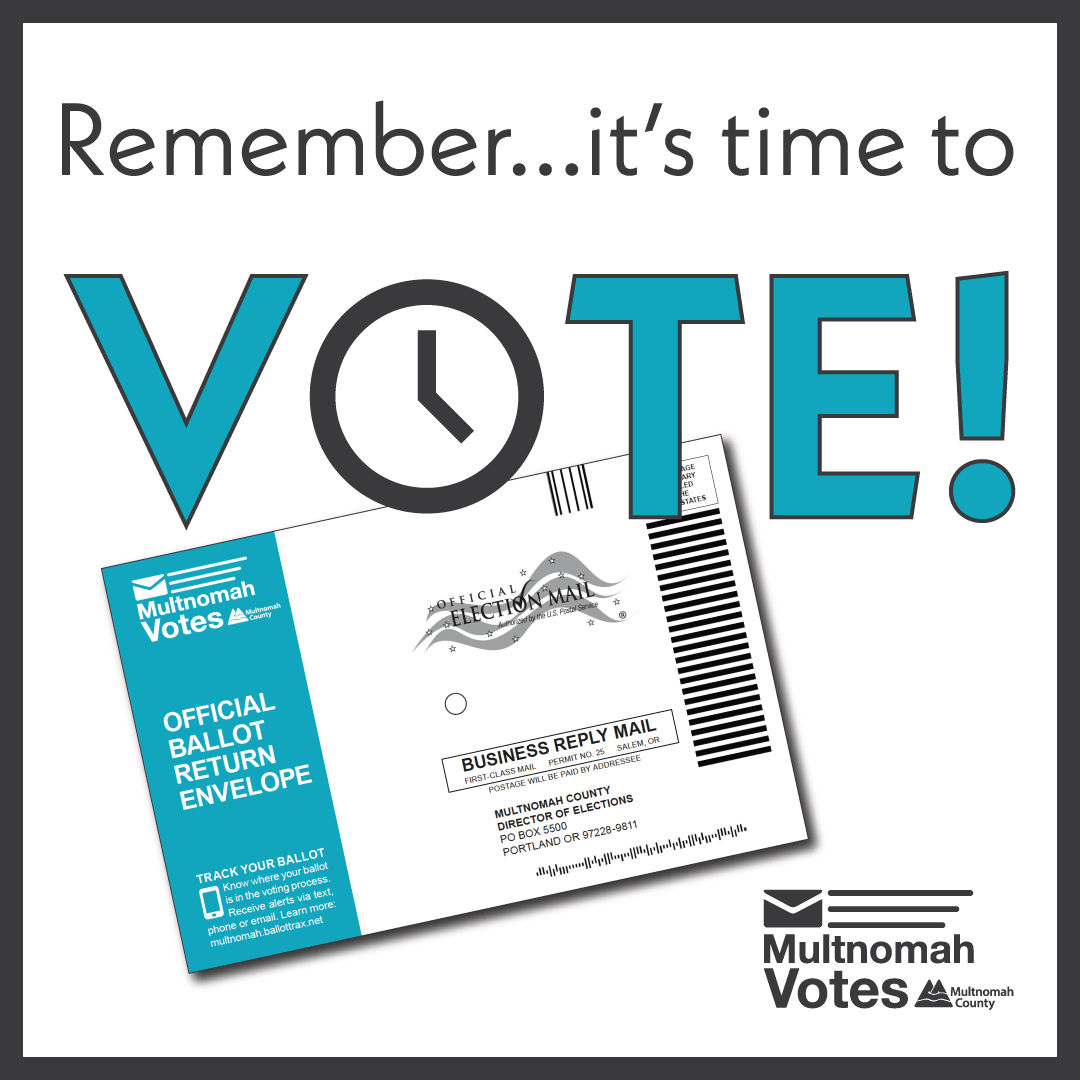 ⏲️As of Monday, May 20, 2024, @MultCoElections voter turnout reached 18.35%. Ballots must be received at any county elections office in Oregon or Official Ballot Drop Site location by 8 p.m., Tues., May 21, or mailed & postmarked by May 21, 2024: multco.us/dropsites