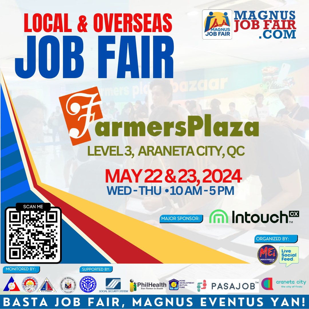 You're one step closer to your dream job! 🗄️🗃️ Local and Overseas Job Fair is back at Farmers Plaza! Wear your strongest suit and see you this May 22 - 23, 10AM - 3PM at Level 3, Farmers Plaza. #CityOfFirsts #AranetaCity