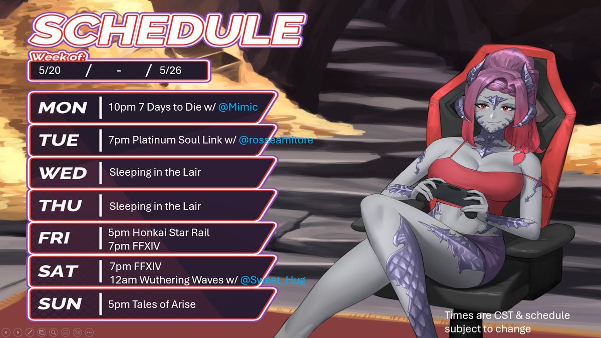 Schedule for the week. Almost back to normal! Wuthering Waves this week! Let's go! #Vtuber #VtuberUprising #Dragon