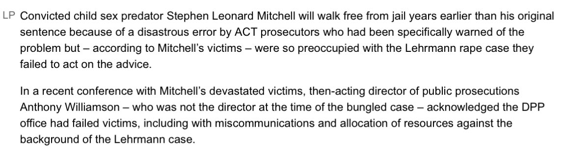 What a massive stuff up by the ACT DPP and devastating for victims. theaustralian.com.au/subscribe/news…