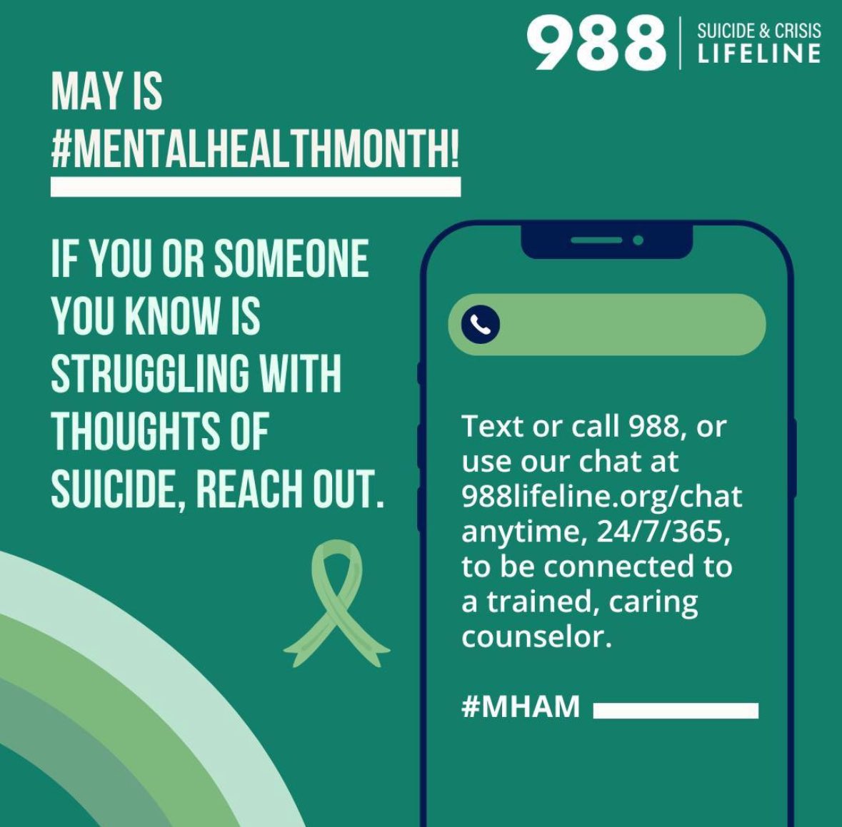 May is Mental Health Awareness Month and the featured Resource of the Week is @988Lifeline a confidential crisis line for anyone in suicidal crisis or emotional distress. 💚🧠🫁🫀