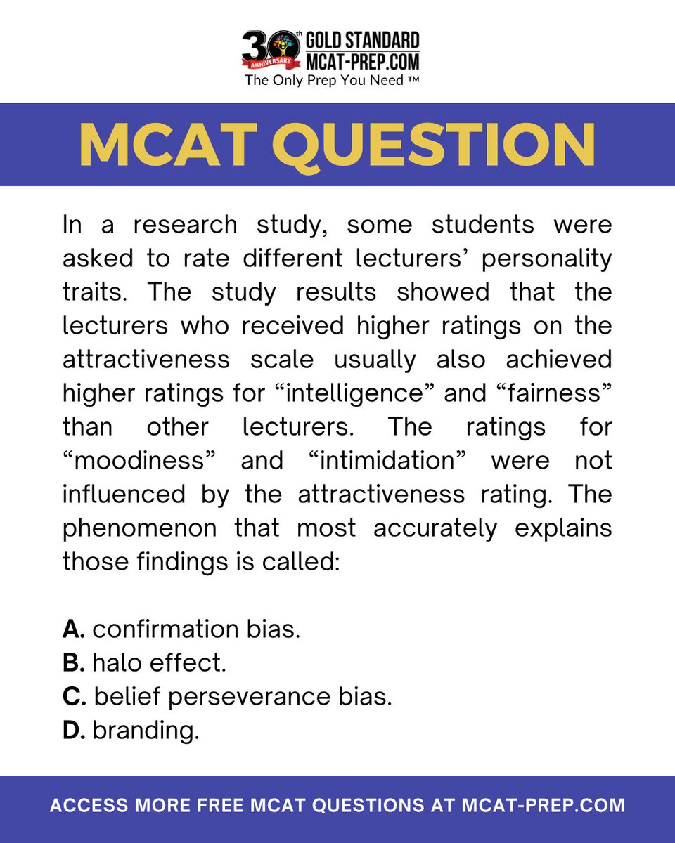 MCAT Psych Q Alert! Answer this & check back tomorrow for the answer! #MCATPrep #FutureDoctor mcat-prep.com