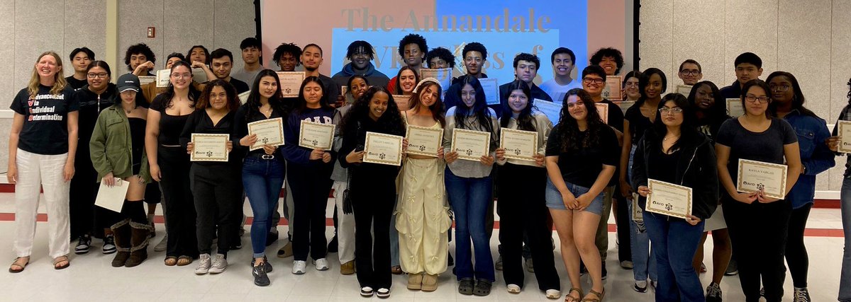 Celebrating success at Annandale! 🎓 The AVID Program honored 45 seniors from the Class of 2024, who are set to attend college this fall, including UVA, George Mason, and more. These #AtomNation seniors are college bound!