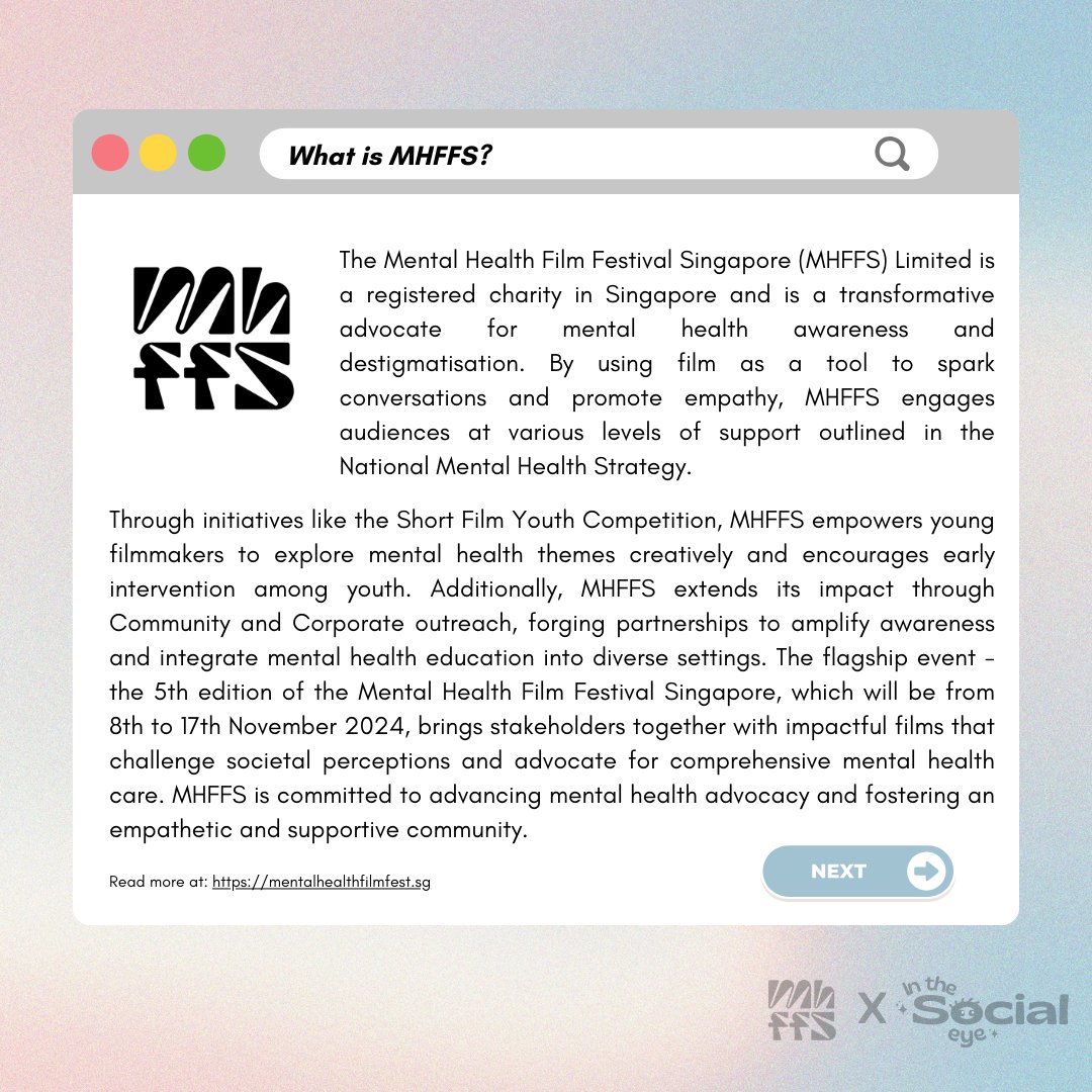 inthesocialeye's tweet photo. Passionate about film and eager to spread awareness about mental health? This is for you!
Save the Date! 🎬 The Mental Health Film Festival Singapore is back for its Fifth Edition from November 8th to 17th, 2024! 🎥 #Mentalhealthfilmfest2024  #mentalhealth #awareness #Film https://t.co/LMwkvGlrjA