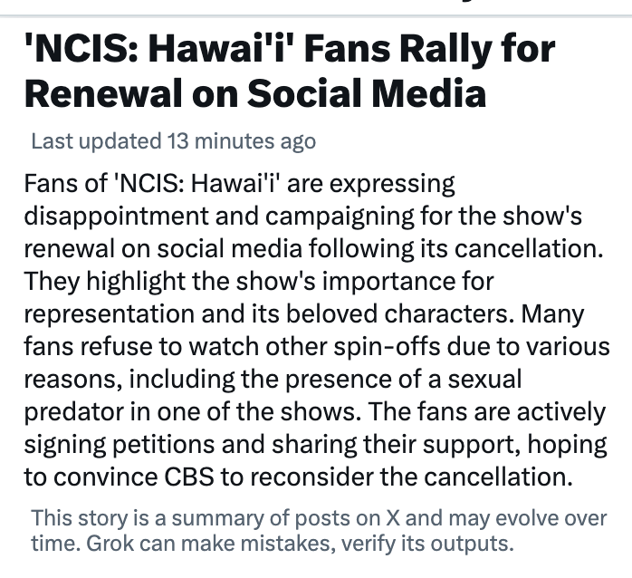 lithasblot's tweet photo. We did it. Grok has come for the predator
#SaveNCISHawaii https://t.co/paK8JV4jIq