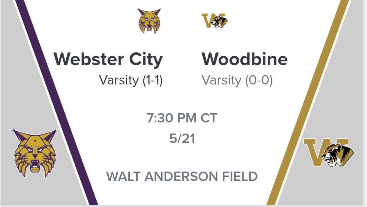 Tuesday night we are back at it again from Walt Anderson Field.   
<a href="/Tigers_bsball/">Woodbine Baseball</a> 🆚️ <a href="/BaseballWCLynx/">Webster City Lynx Baseball</a> 
JV  5:30 followed by Varsity
🎟 $5 
🚗 Free parking 
Weather man says 30-40% chance of rain which also means 60-70% chance it won't.   <a href="/MarkFreundTV/">Mark Freund</a> <a href="/iabaseball1/">IAbaseball</a> <a href="/iabaseball1/">IAbaseball</a>