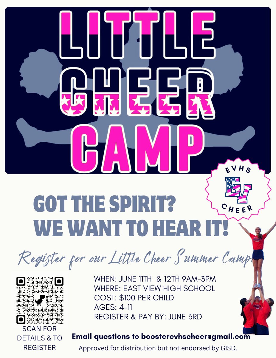 Attention all! Now is the time to register your little cheerleader! Boys and Girls are welcome. signupforms.com/registrations/… <a href="/GeorgetownISD/">Georgetown ISD</a> <a href="/EastViewHS/">East View HS</a>