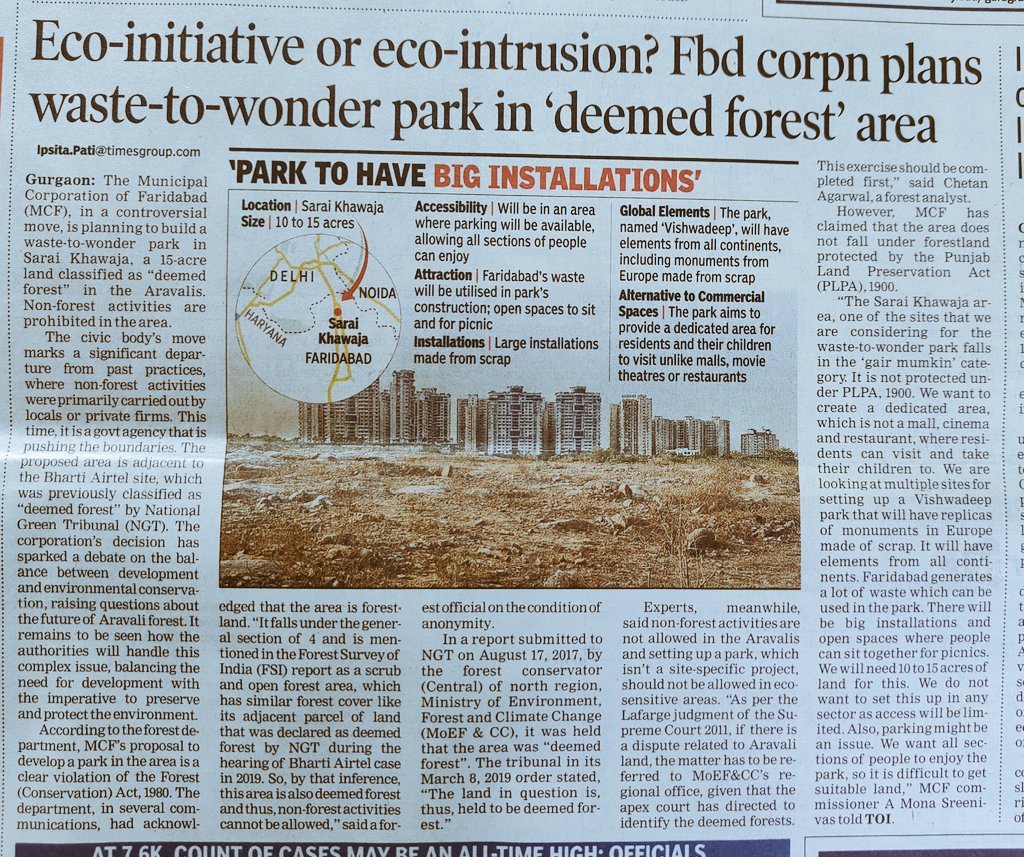 An eco-initiative or eco-intrusion? Faridabad corpn plans waste-to-wonder park in 'deemed forest' area @SunilHarsana @debadityo @moefcc @lifeindia2016 @Jitender0805 @rahuulchoudhary @pargaien Read the full story here shorturl.at/W0jjn