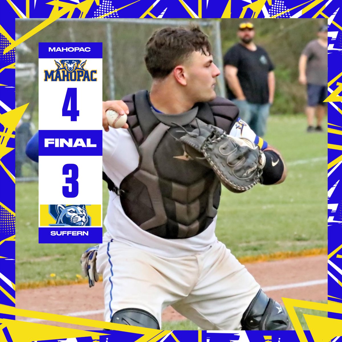 Hard fought win for <a href="/MahopacBaseball/">Mahopac Baseball</a> as they defeated a tough Suffern team 4-3 to advance to the Sect 1 semis!! DJ DeMatteo w a huge single to score the go ahead run and then comes up w a big defensive play to keep the lead!!! Way to battle fellas!!! Congrats!!!
