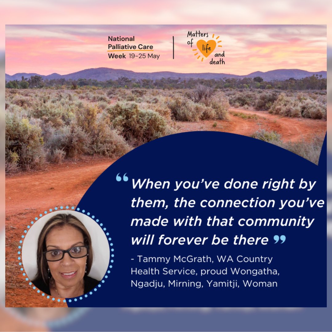 Palliative Care NSW (@pallcarensw) on Twitter photo As part of National Palliative Care Week, Tammy McGrath from WA Country Health Service, shares “her calling” for raising awareness about cultural practices when working with Aboriginal communities at end of life: ow.ly/EAvq50RMLhx
#MattersOfLifeAndDeath
<a href="/Pall_Care_Aus/">Palliative Care Australia</a> As part of National Palliative Care Week, Tammy McGrath from WA Country Health Service, shares “her calling” for raising awareness about cultural practices when working with Aboriginal communities at end of life: ow.ly/EAvq50RMLhx
#MattersOfLifeAndDeath
<a href="/Pall_Care_Aus/">Palliative Care Australia</a>
