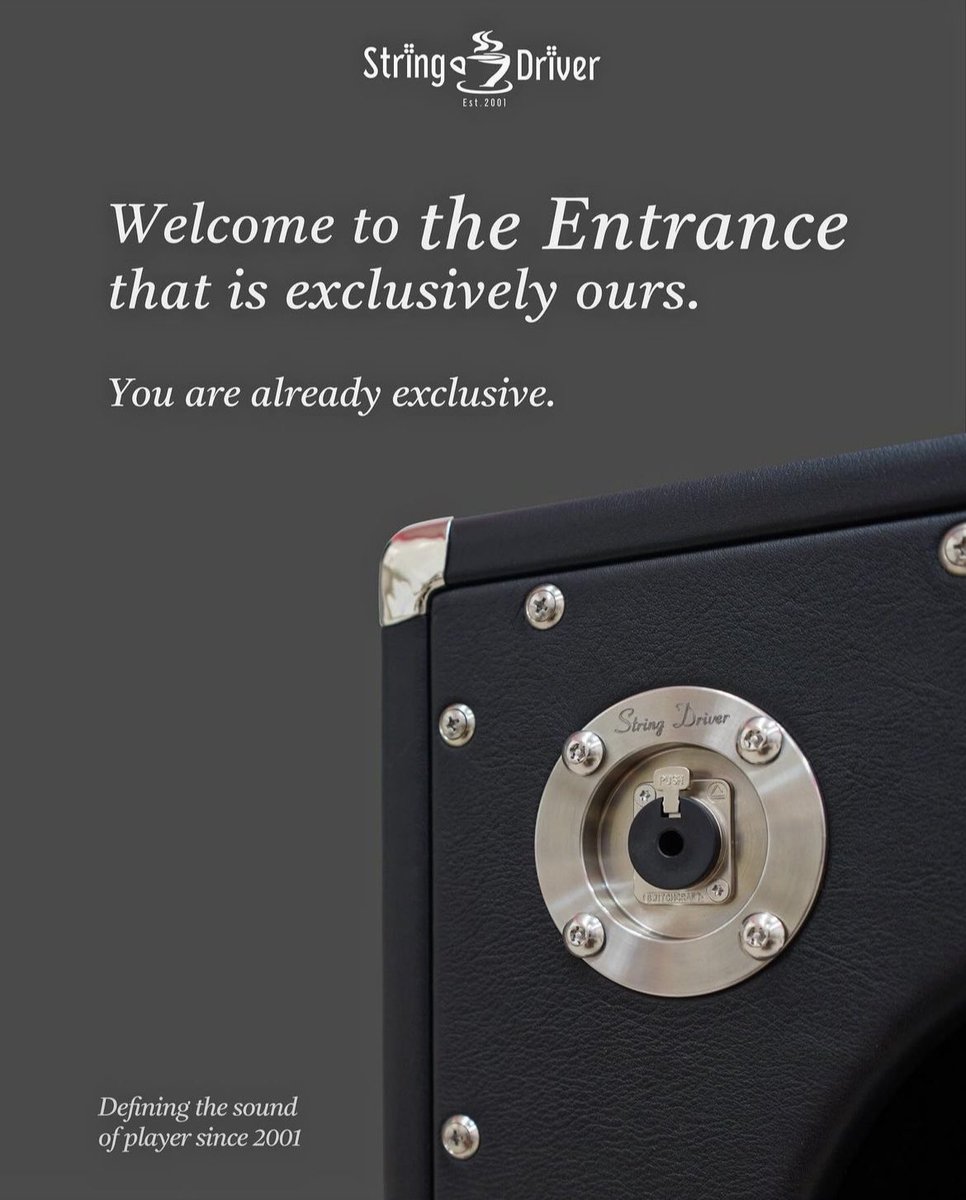 String_Driver's tweet image. Take a look at the entrance.
we have chosen to accentuate what is often concealed in other guitar speakers, turning them into pieces of sculpture that are a visual delight.

#StringDriver