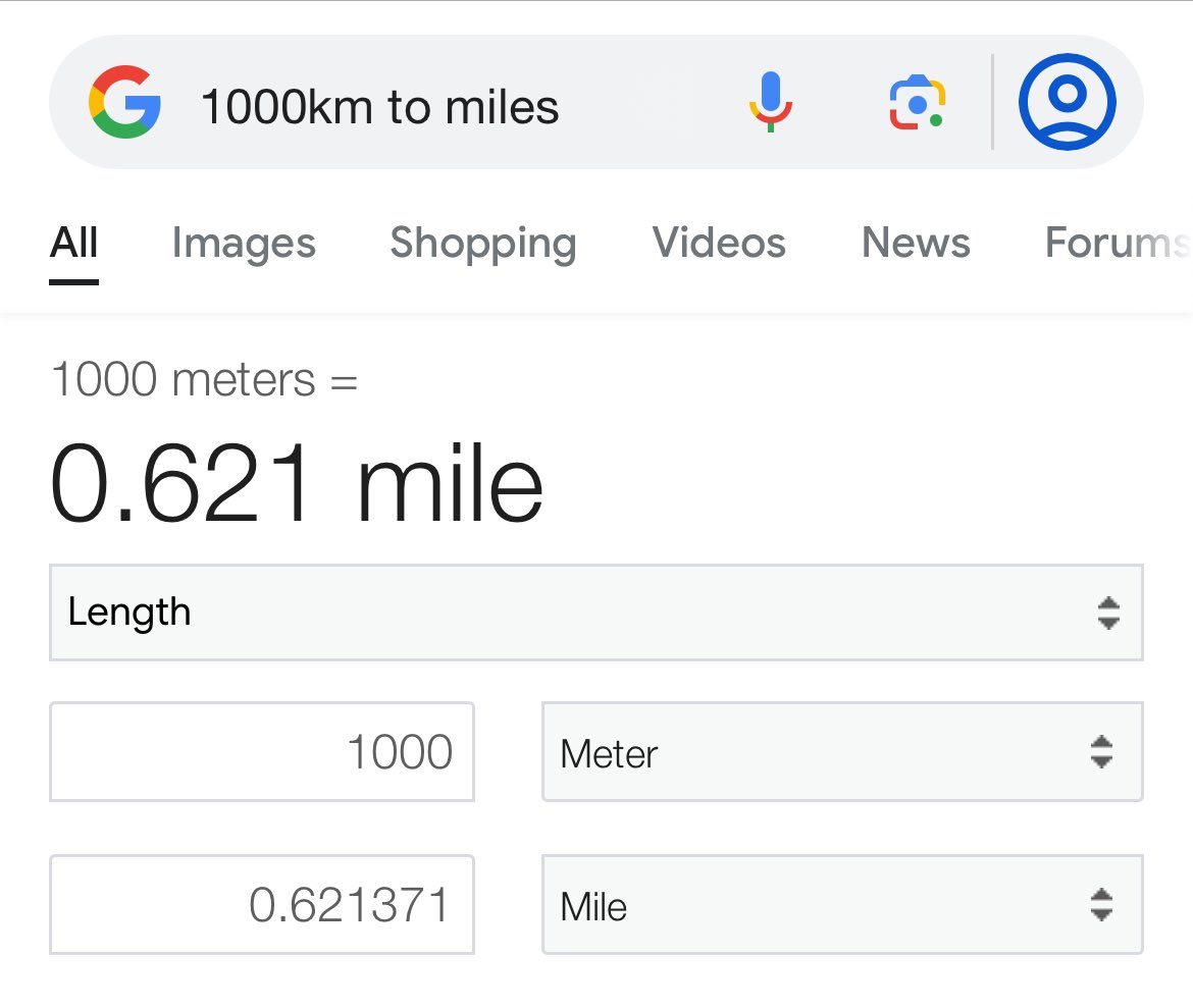 if you google the same thing but without a space between “1000” and “km” you get a different, also wrong answer. cool!