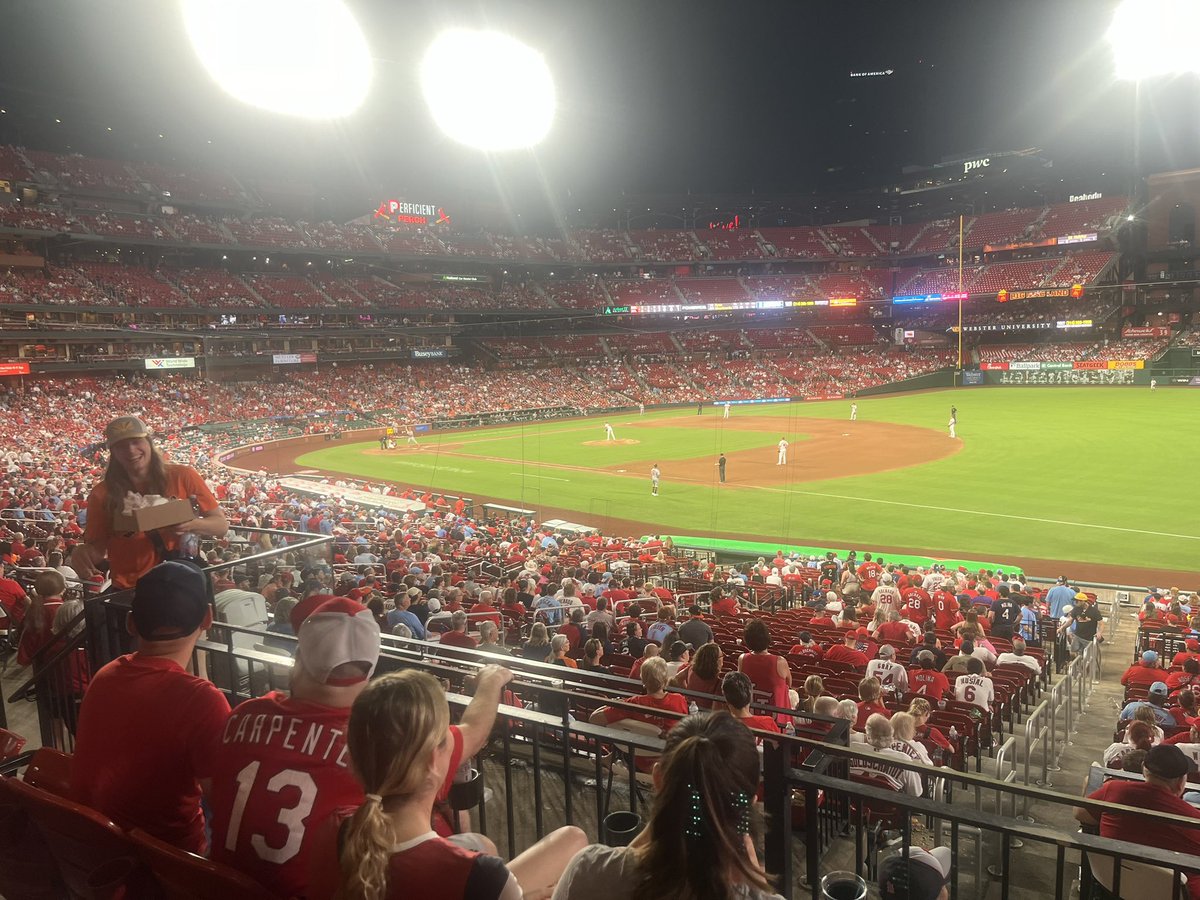 32Duke's tweet photo. I shit you not! Treyman at it again at Busch! Caught it On the fly with his glove here! Line foul by Goldschmidt. Unbelievable! #BallMagnet #StandingO https://t.co/DvDrq3UPQ5
