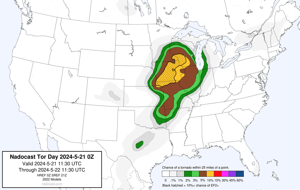 nadocast's tweet photo. 0Z Day Tornado Forecast (New New 2022 Models) https://t.co/tzCeImx88r