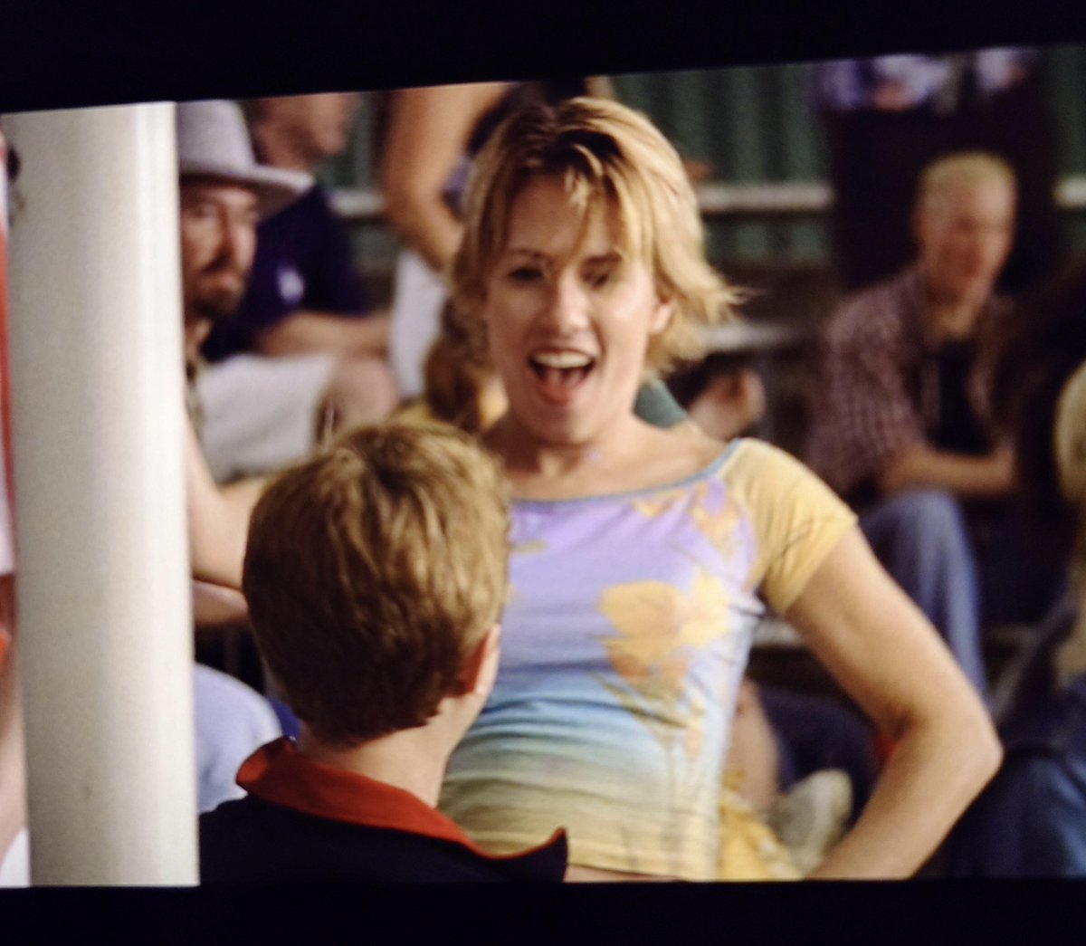 Arcade_girrl's tweet photo. @TheRealAnnaCamp am I crazy or were you an extra in The Rookie?! Watching the movie and I swear I spotted you but I can’t find any mention of it online! https://t.co/bDypa9Jo3S
