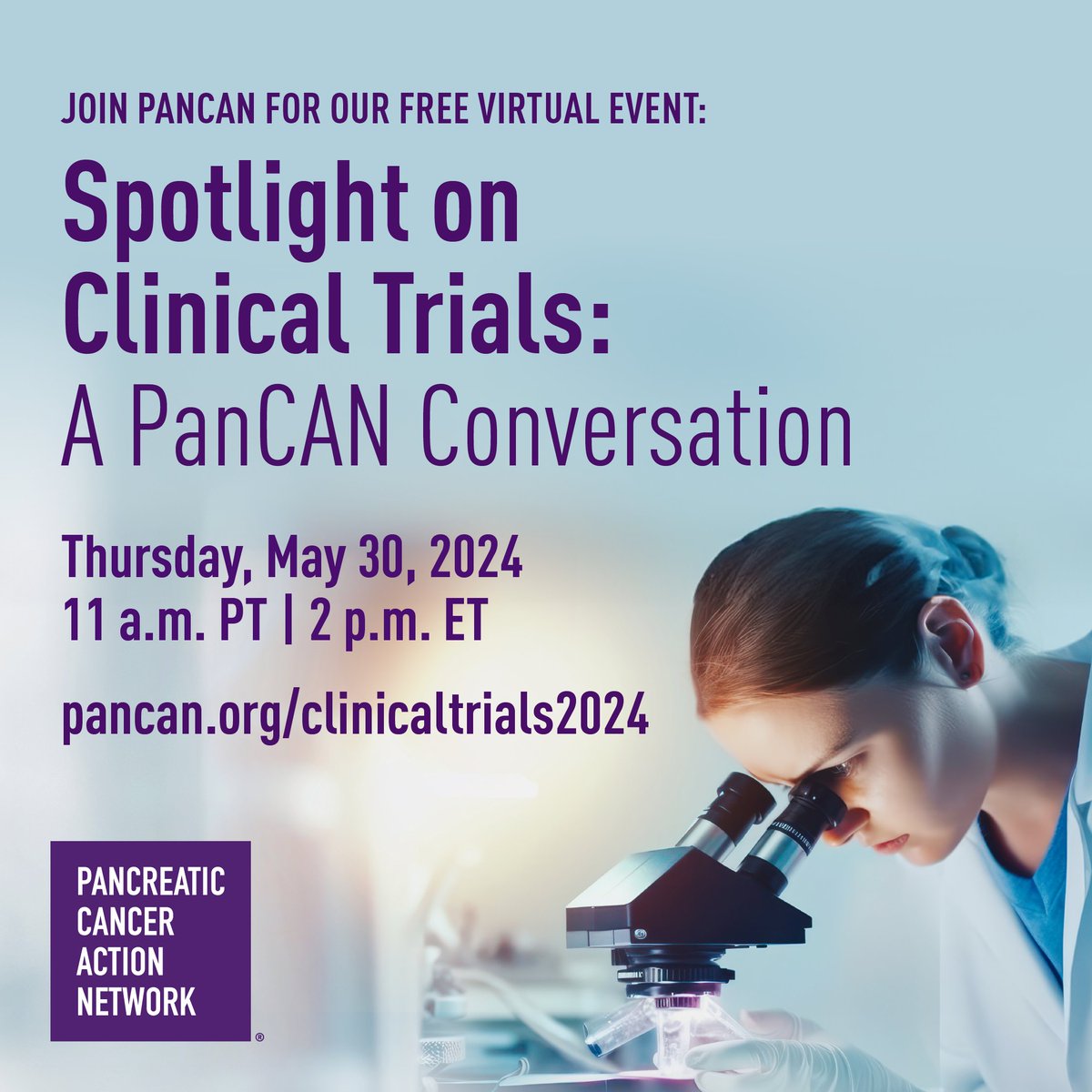 Join @PanCAN for an educational conversation 💬 about clinical trials and #pancreaticcancer. Save your virtual seat here: bit.ly/3WkztRV