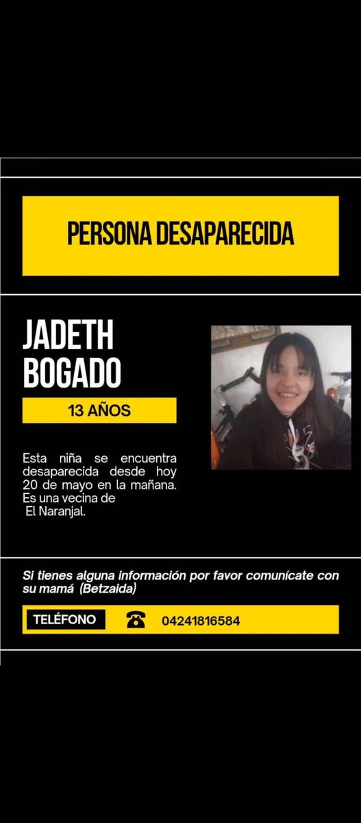 BetzaidaSotill1's tweet photo. @DouglasRicoVzla @VTVcanal8 Necesito ayuda mi hija está desaparecida como madre pido la colaboración es urgente https://t.co/fdy0dDgoeI