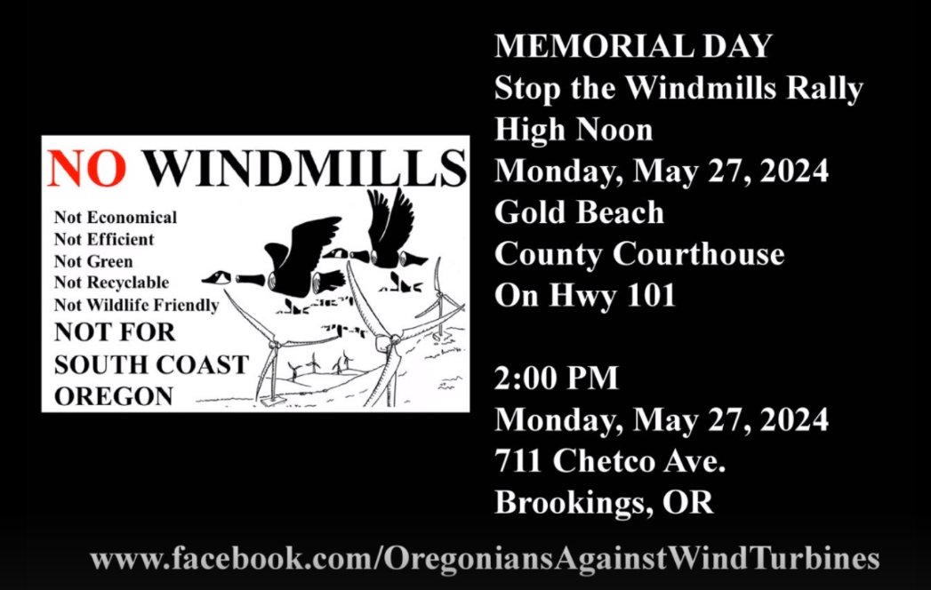 If you are in Southern Oregon and want to find out more about what is happening with the offshore wind turbines there is a rally in Brookings!