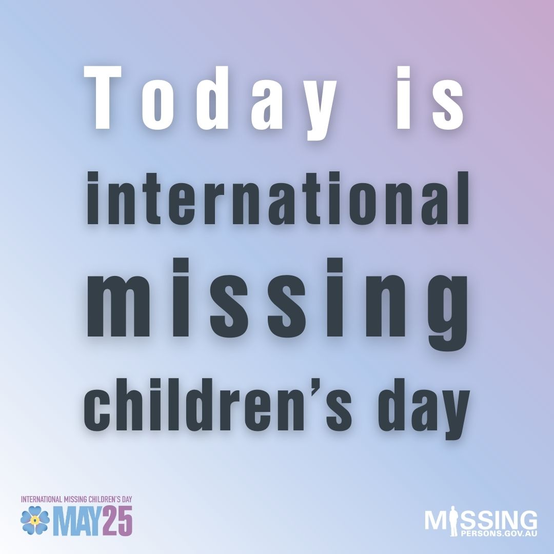AFPNMPCC's tweet photo. Today is International Missing Children's Day.

Help us raise awareness by sharing the featured profiles of Australia's long-term missing children on your social media platforms.  

You can also display our IMCD poster in your community. Visit: https://t.co/0aE2kQAKGR.

#IMCD2024 https://t.co/QcKEiEqMDg