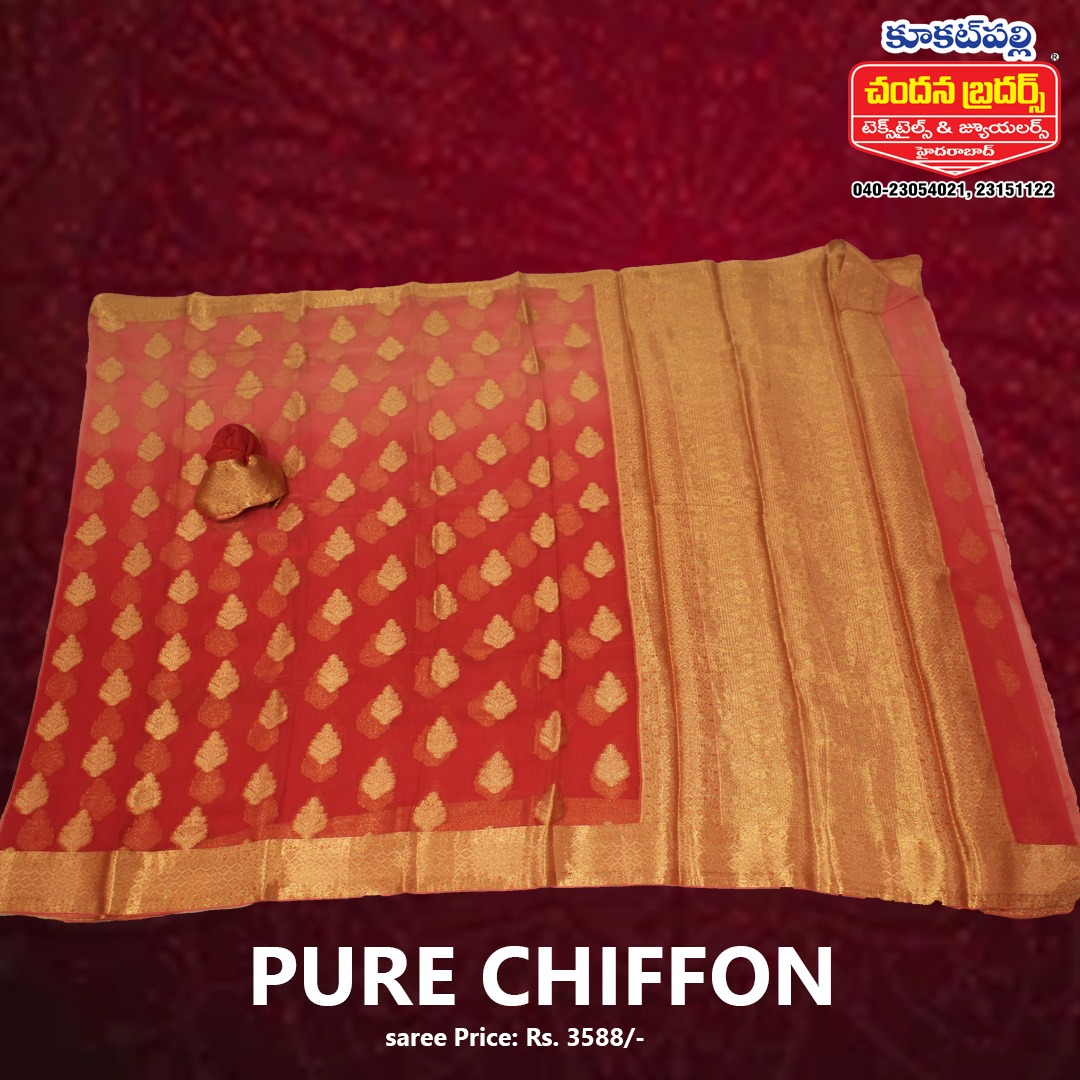 Pure Chiffon saree Saree Price : Rs. 3,588/- Call/WhatsApp +918790311774 Best sarees by Chandana Brothers KPHB. . . . . . . #chiffonsaree #purechiffonsaree #kukatpallychandanabrothers #chandanabrothers #chandanabrotherssarees #sarees #pattusarees #kukatpally #hyderabad