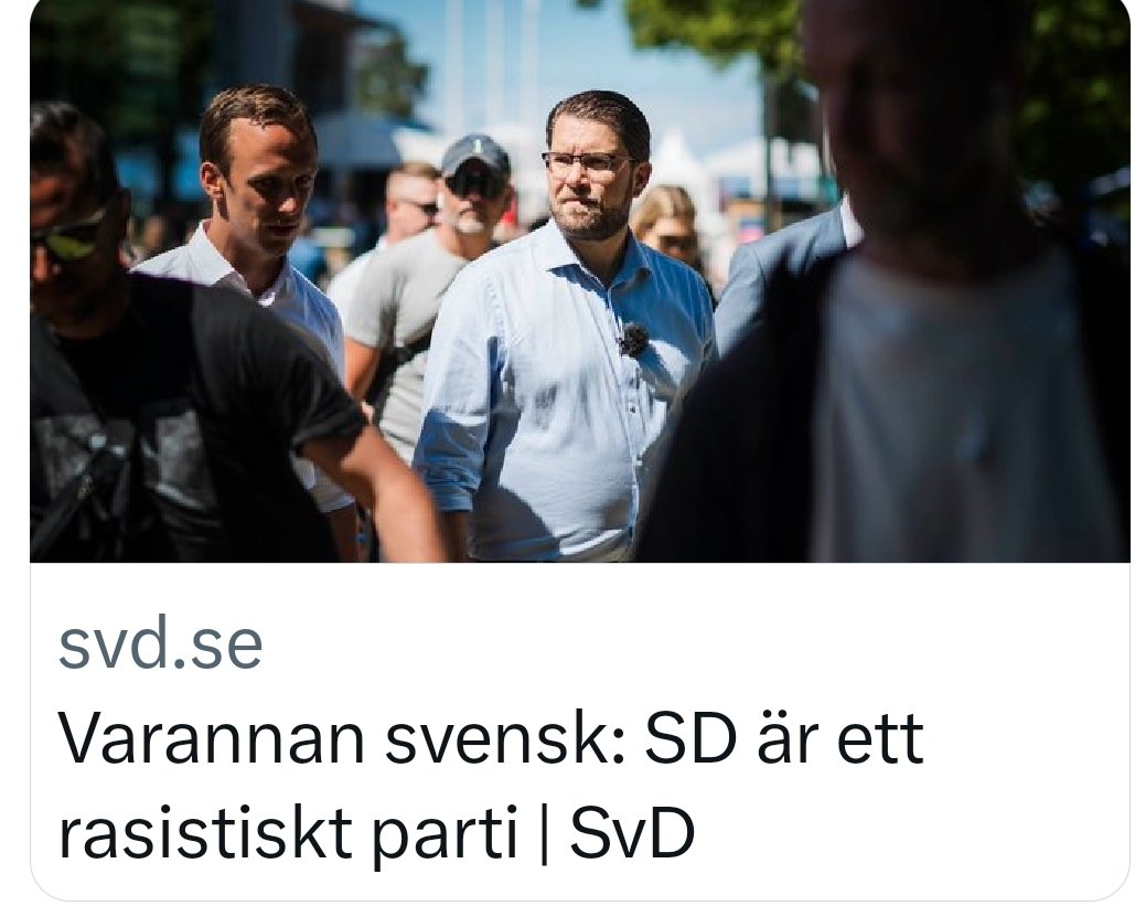 Svenska Dagbladet hakar på drevet mot SD precis som övriga mainstream media.
Trovärdigheten för svenska journalister och media blir allt lägre.