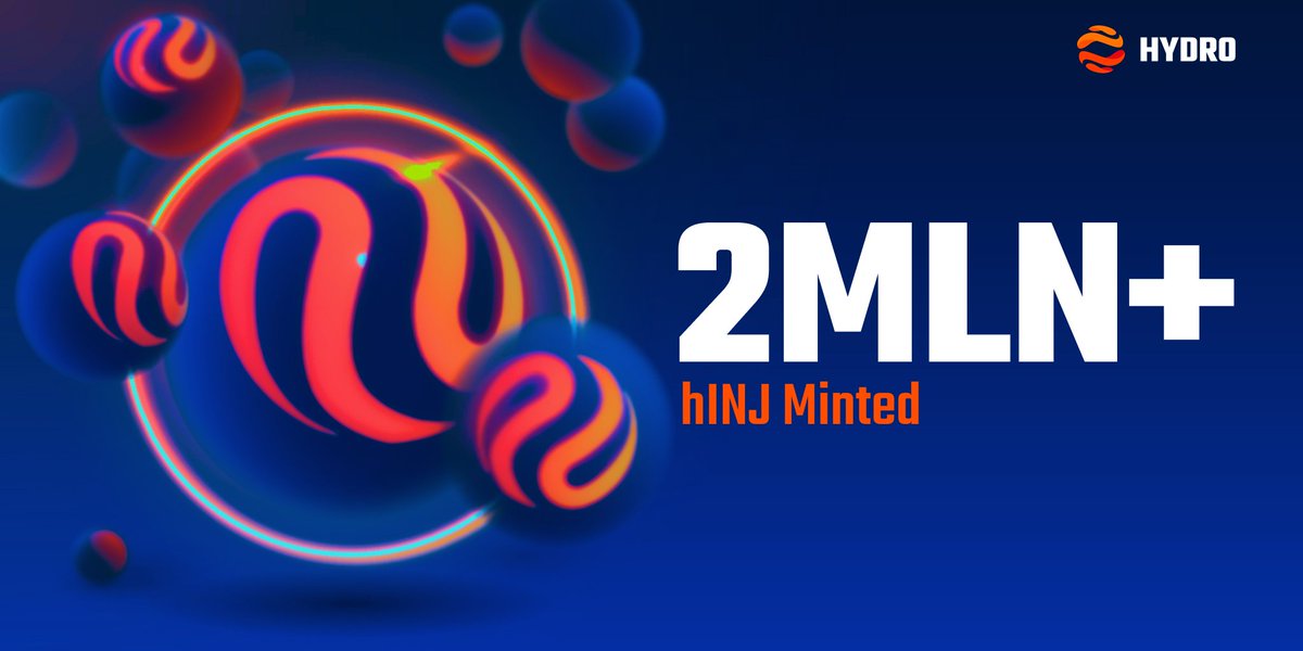 🎇Another Milestone reached! More than 2 million $hINJ has been minted on Hydro. The hINJ continues to grow as the dominant LST on Injective. Remember, the more $hINJ is used, the greater the value of $HDRO will be.