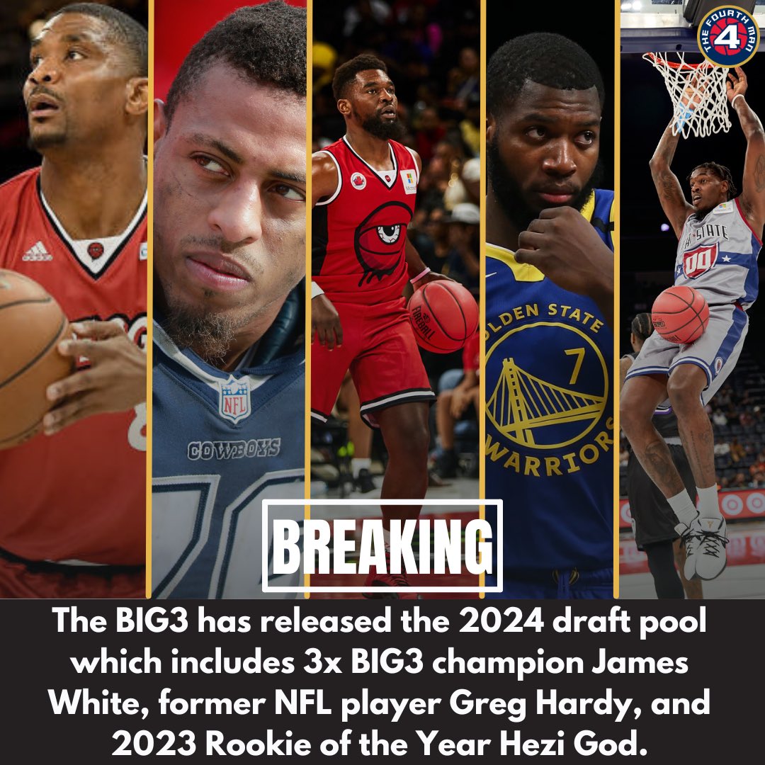 BREAKING 🚨 The 2024 BIG3 draft pool has been released. All these players will be eligible to be drafted Friday. Notable names: Alan Anderson - 2019 BIG3 champion Jeff Ayres - Former Ball Hogs co-captain Shannon Brown - Former Aliens co-captain Derrick Byars - Played with 6
