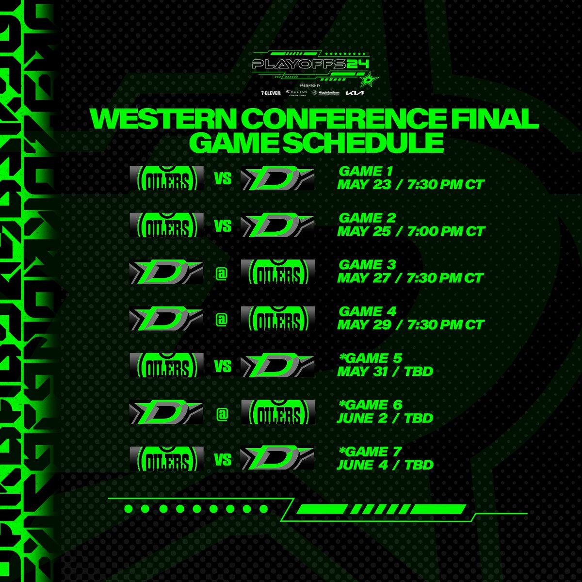 ⏰ WE'VE GOT GAME TIMES! ⏰

Times are set for games 1 through 4 of the Western Conference Final 🫡