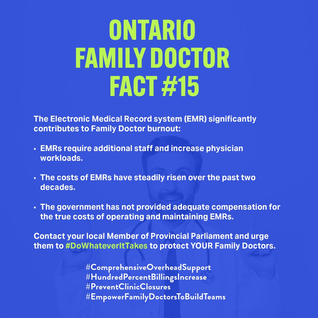 Maintaining and operating an Electronic Medical Record system requires multiple staff and time. Rising subscription costs, forced migration into new operating systems, &amp; periodic disruptions. The government fails to compensate Family Doctors the true cost of doing business.