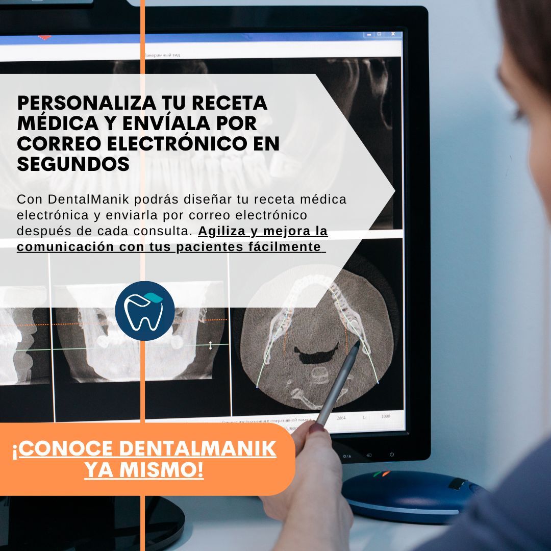 DentalManik te permite agregar: Nombre del dentista, tratamiento, paciente, logo personalizado, y mucho más. ¡No olvides que también puedes enviarla por correo electrónico!

¡Aprende a usar nuestras herramientas ya mismo!
buff.ly/3NxeWVa