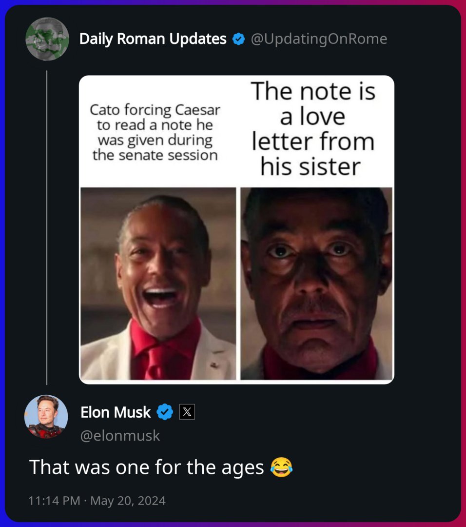 Elon Musk replied to Daily Roman Updates x.com/UpdatingOnRome…